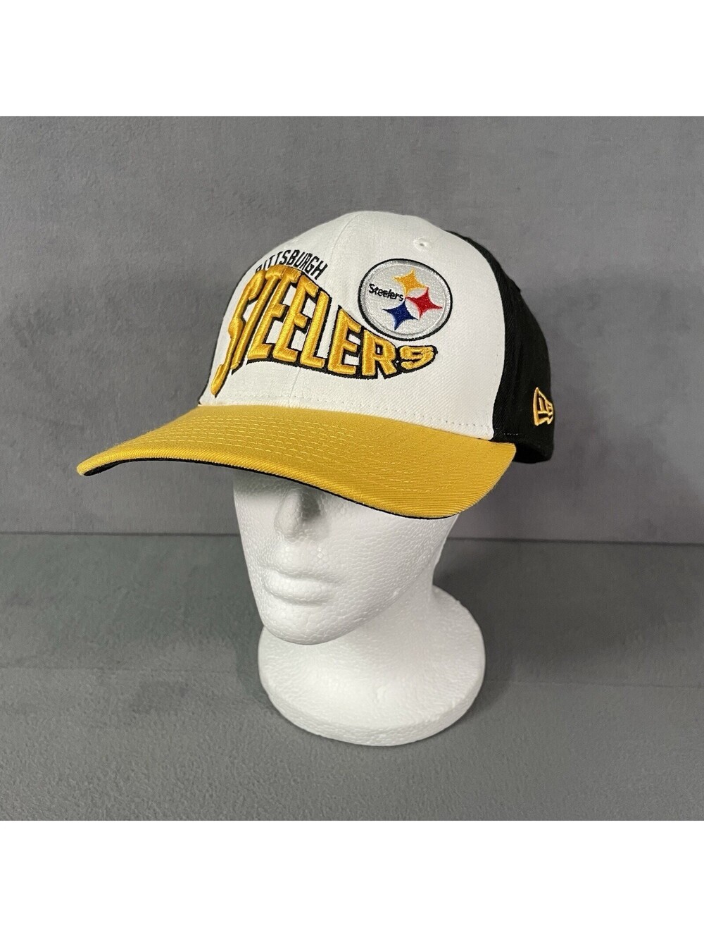 Pittsburgh Steelers New Era 39THIRTY Hat L/XL Black White Gold NFL Fitted Cap